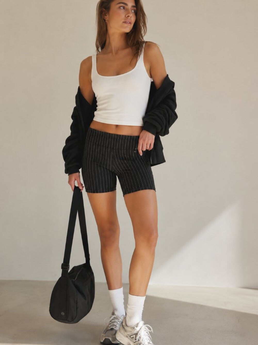 Rare Vintage OG Lululemon Black Pinstripe Bermuda Yoga Shorts Size 10 Tall